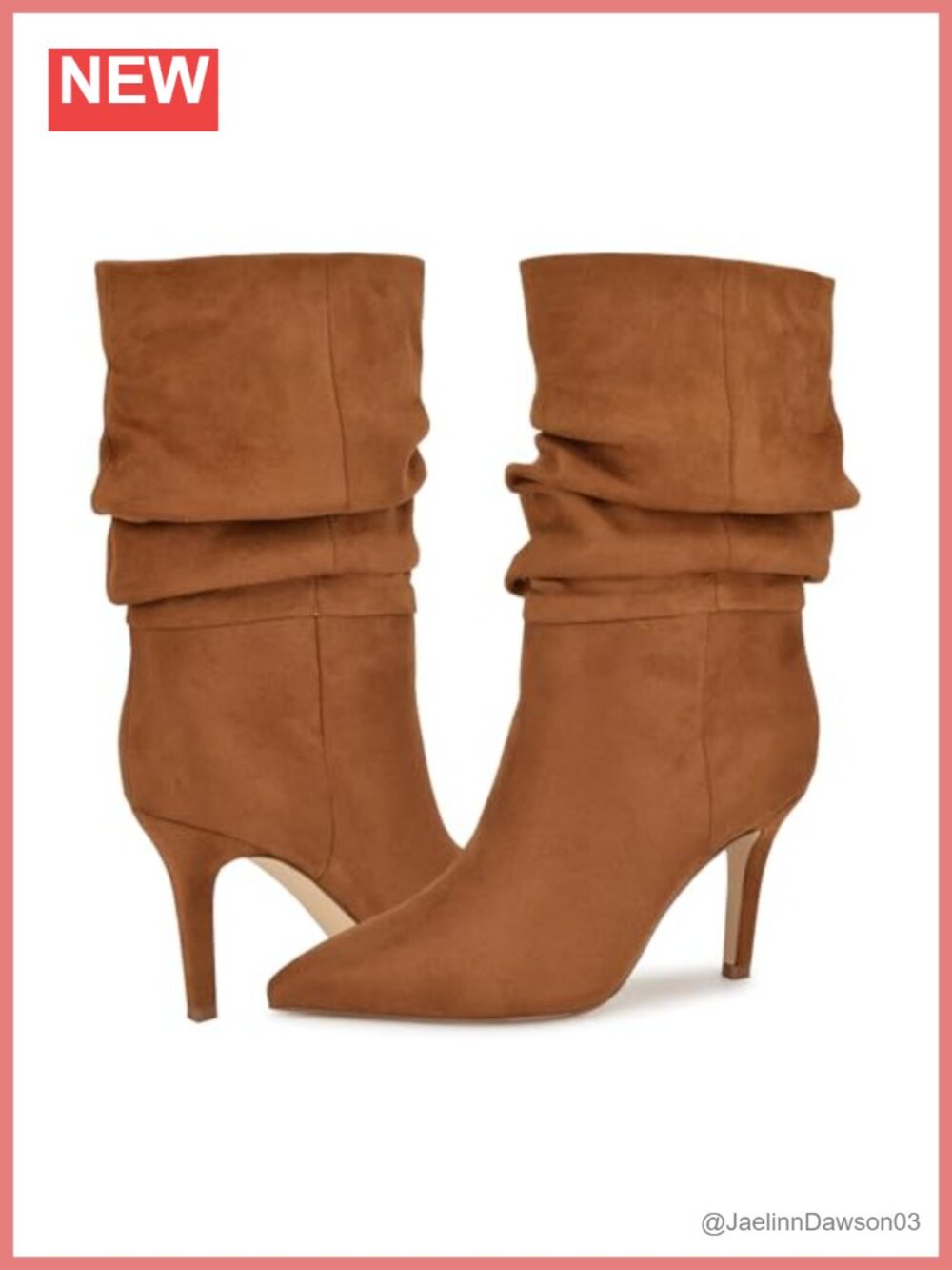 Faux Suede Pull-On Slouch Boots Calf High Stiletto Heel Pointed Toe